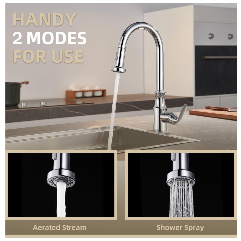 Angle Simple Faucet Head Replacement, Male Thread Type G 1/2 or 13/16 Inch, Tested to NSF/ANSI/CAN 61 & 372, Kitchen Sink Sprayer, Stream and Spray Mode, Chrome - Image 3